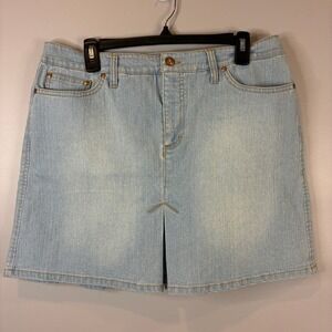 A Line Jeans 12 Light Wash Denim Mini Skirt Ruffle Back 5-Pocket Style 90s Y2K